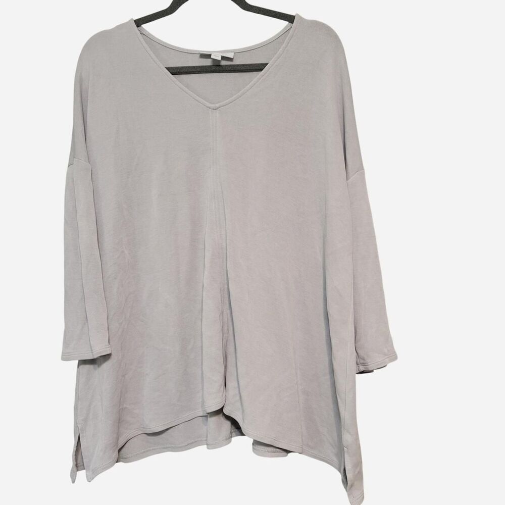Pure Jill Women's XL Tencel Sand Washed Grey V Neck Shirt Lagen Lounge Casual